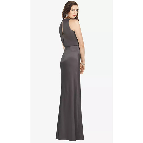 NEW! Dessy Collection Size 12 Charmeuse Trumpet Gown Caviar Gray $242 msrp J2-9 - Picture 2 of 10